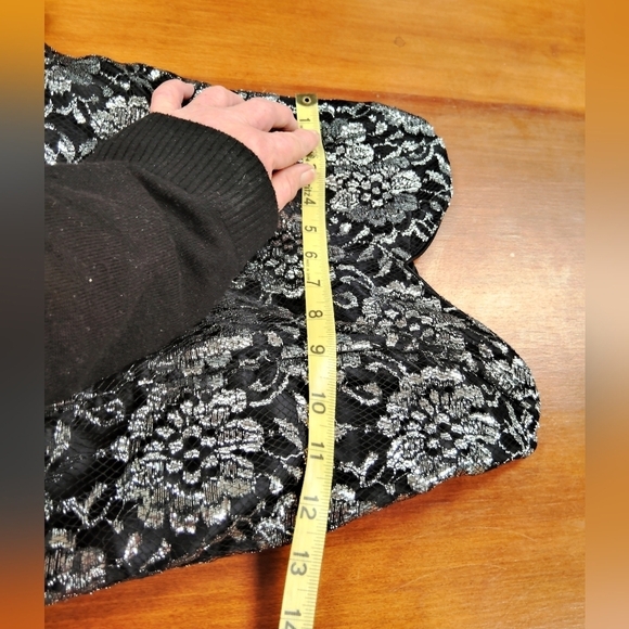 Women's Black Sparkly Formal Midi Dress Size Medium Floral 80s 1980s - Picture 7 of 7